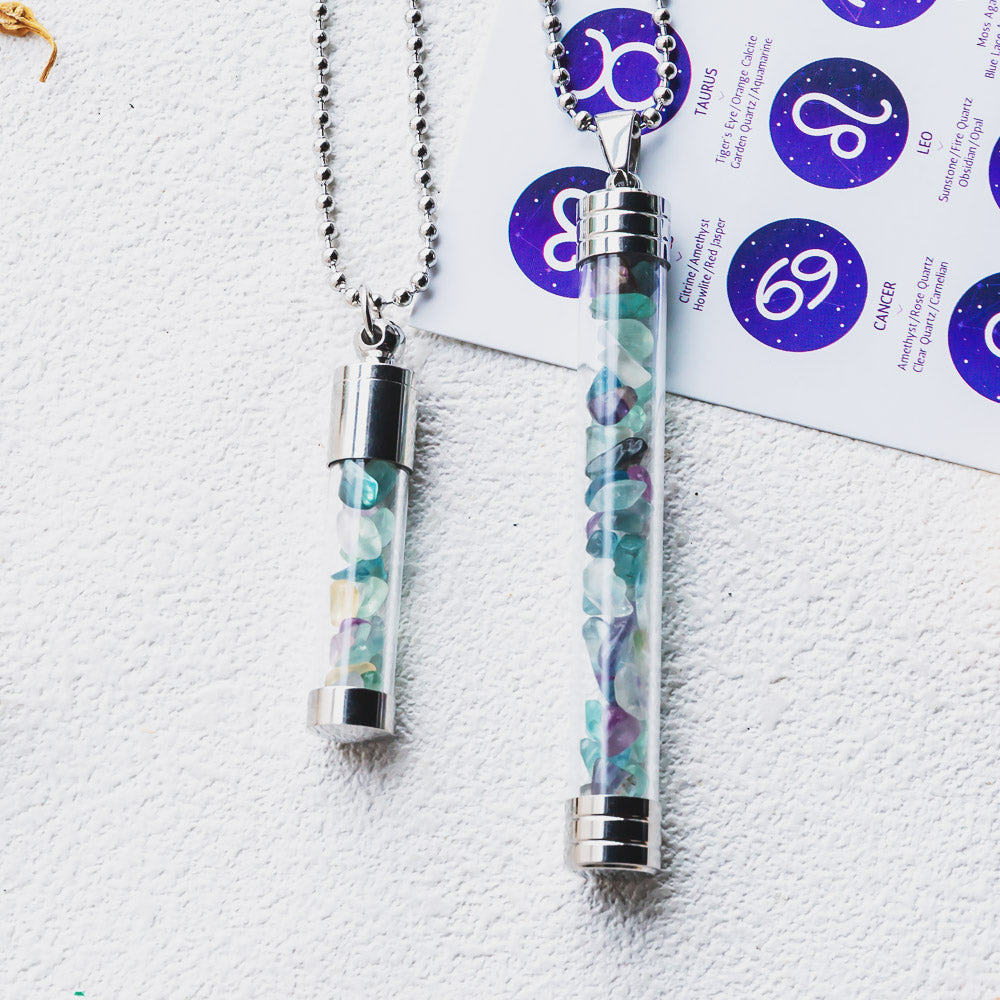 Reikistal【Zodiac】Natural Crystal Chips Wishing Bottle Necklace