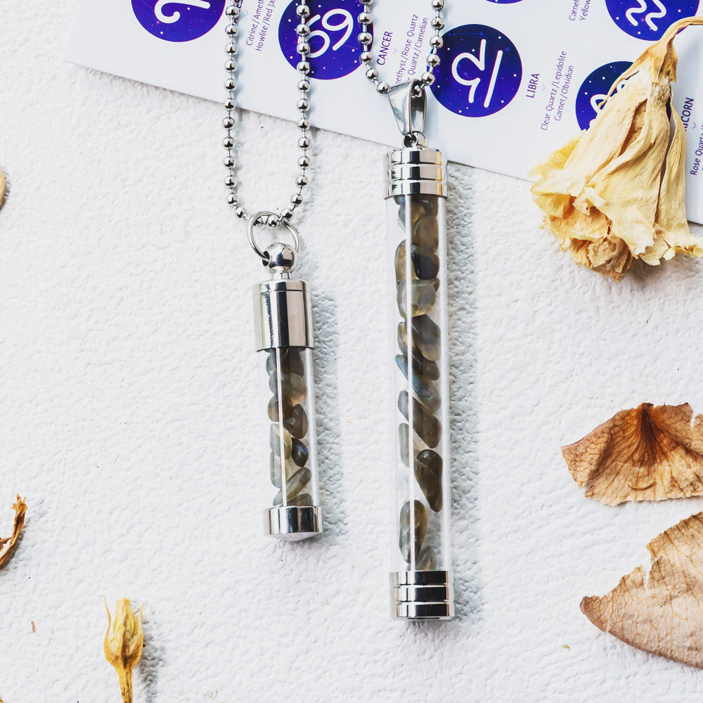 Reikistal【Zodiac】Natural Crystal Chips Wishing Bottle Necklace