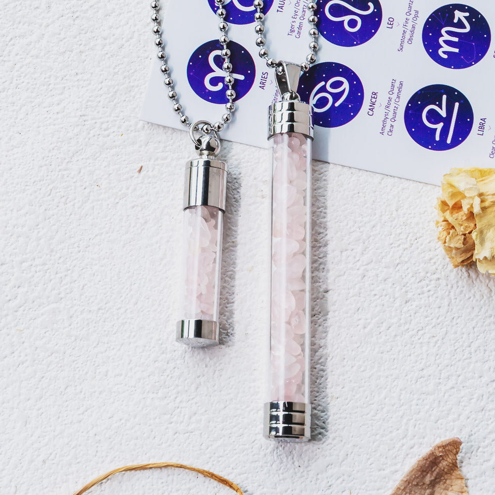 Reikistal【Zodiac】Natural Crystal Chips Wishing Bottle Necklace