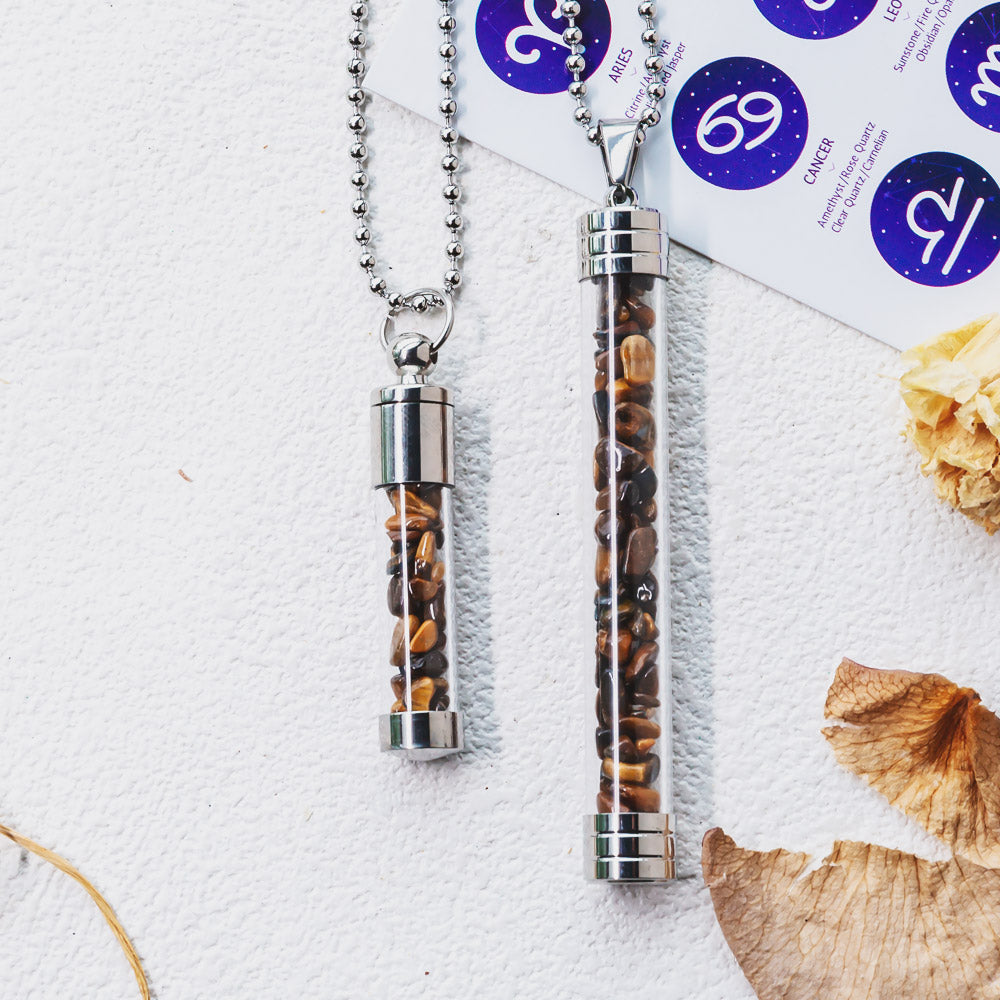 Reikistal【Zodiac】Natural Crystal Chips Wishing Bottle Necklace