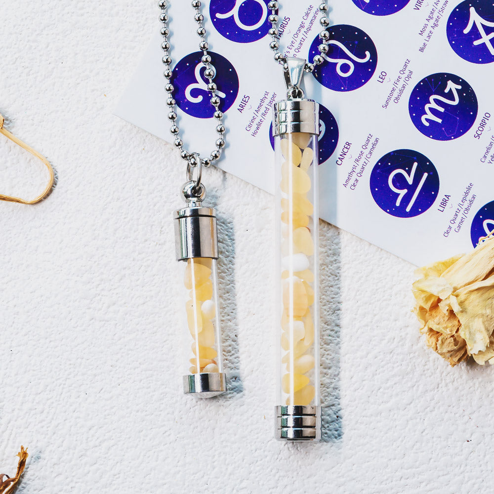 Reikistal【Zodiac】Natural Crystal Chips Wishing Bottle Necklace