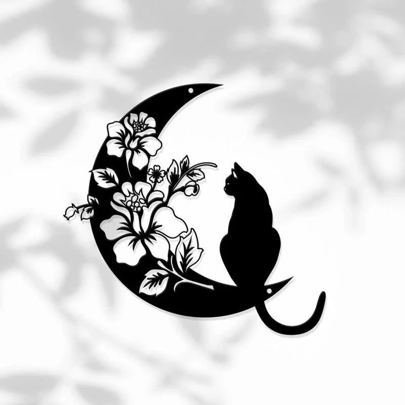 Reikistal Cresent Moon and Cat Metal Wall Decor