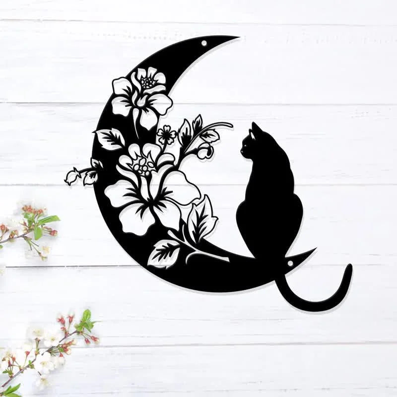 Reikistal Cresent Moon and Cat Metal Wall Decor