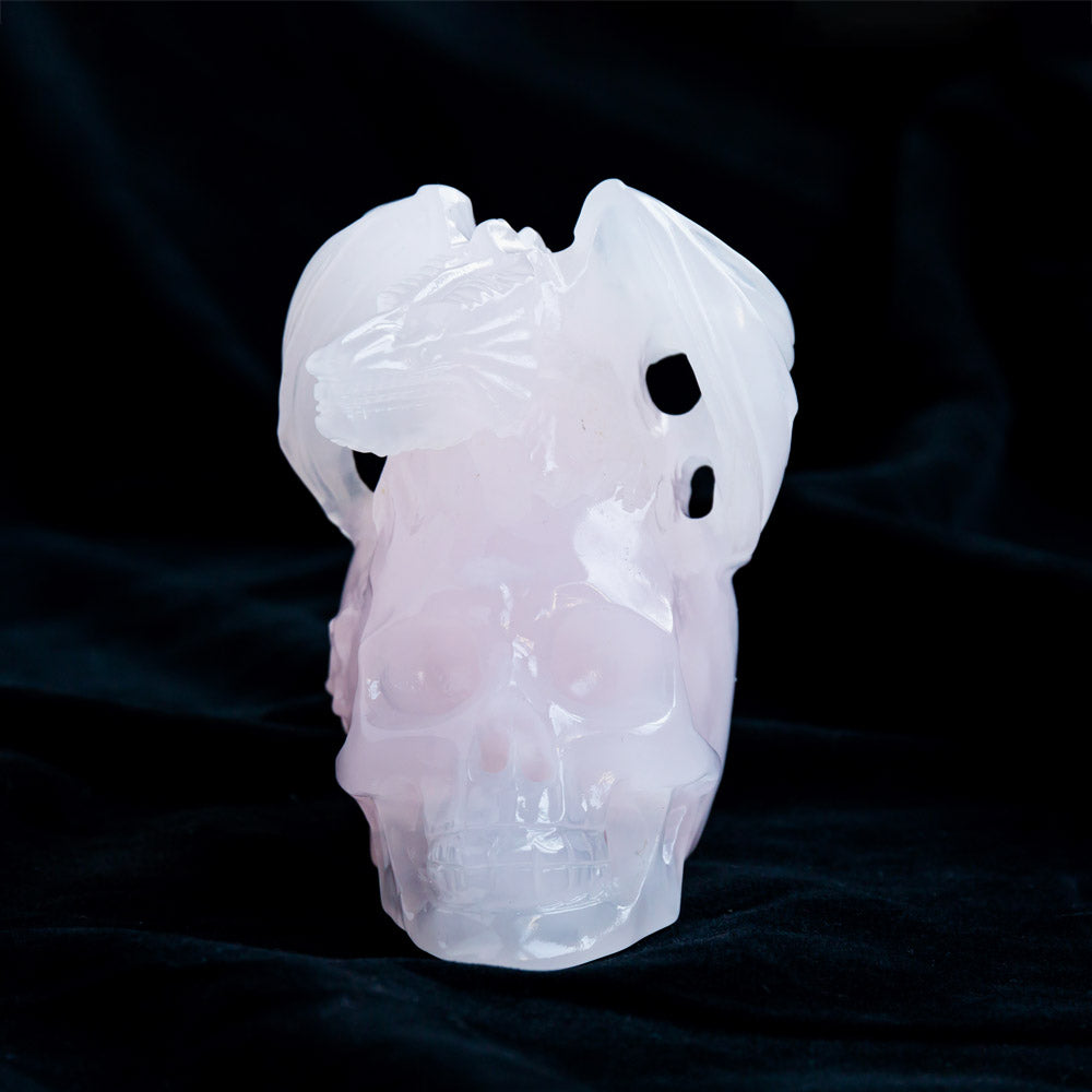 Reikistal Pink Calcite Skull With Flying Dragon