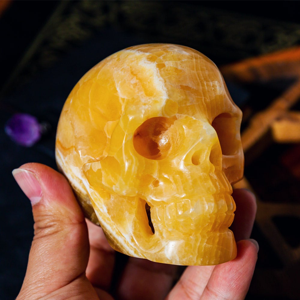 Reikistal 3.5" Orange Calcite Hollow Out Skull