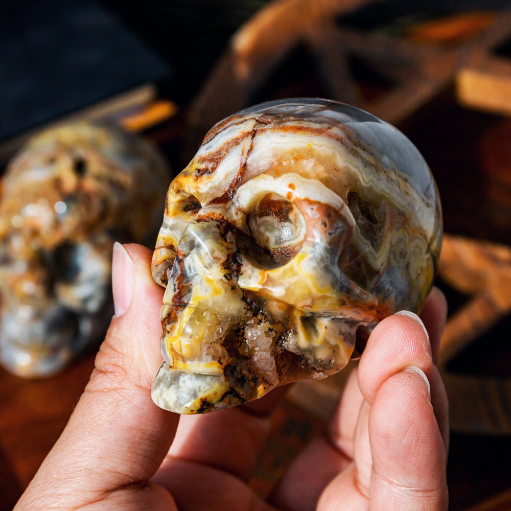 Reikistal 3" Crazy Lace Agate Skull