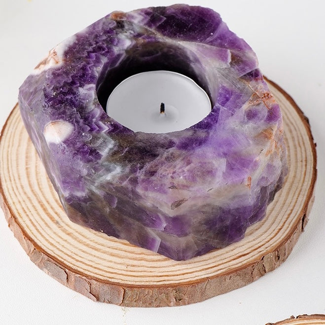 Reikistal Natural Crystal Decorative Raw Stone Candle Holders