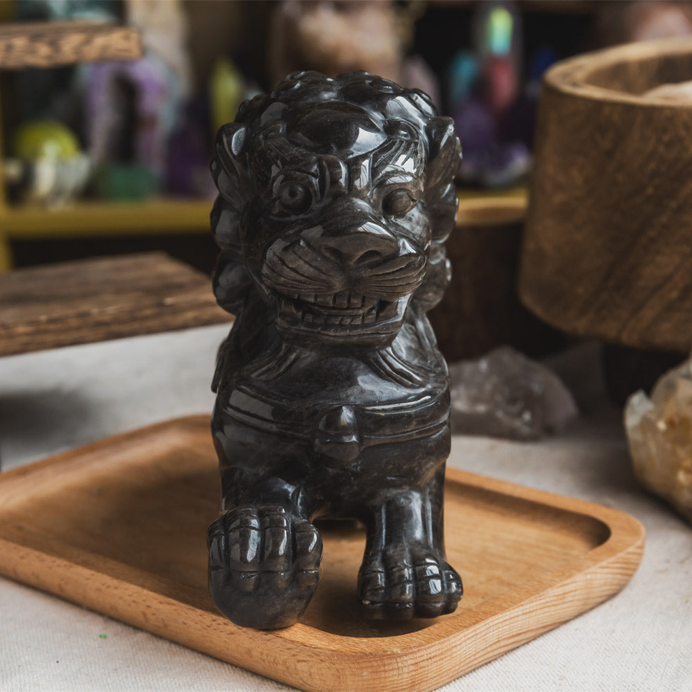 Reikistal Silver Sheen Obsidian Lion