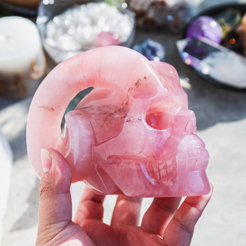 Crâne de mouton de quartz rose Reikistal