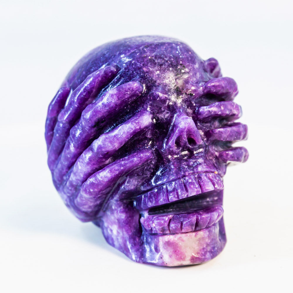 Reikistal Lepidolite Skull Combination Combination See no evil Speak no evil Hear no evil