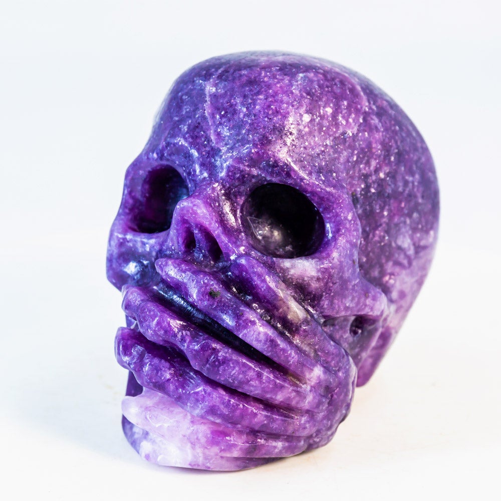 Reikistal Lepidolite Skull Combination Combination See no evil Speak no evil Hear no evil