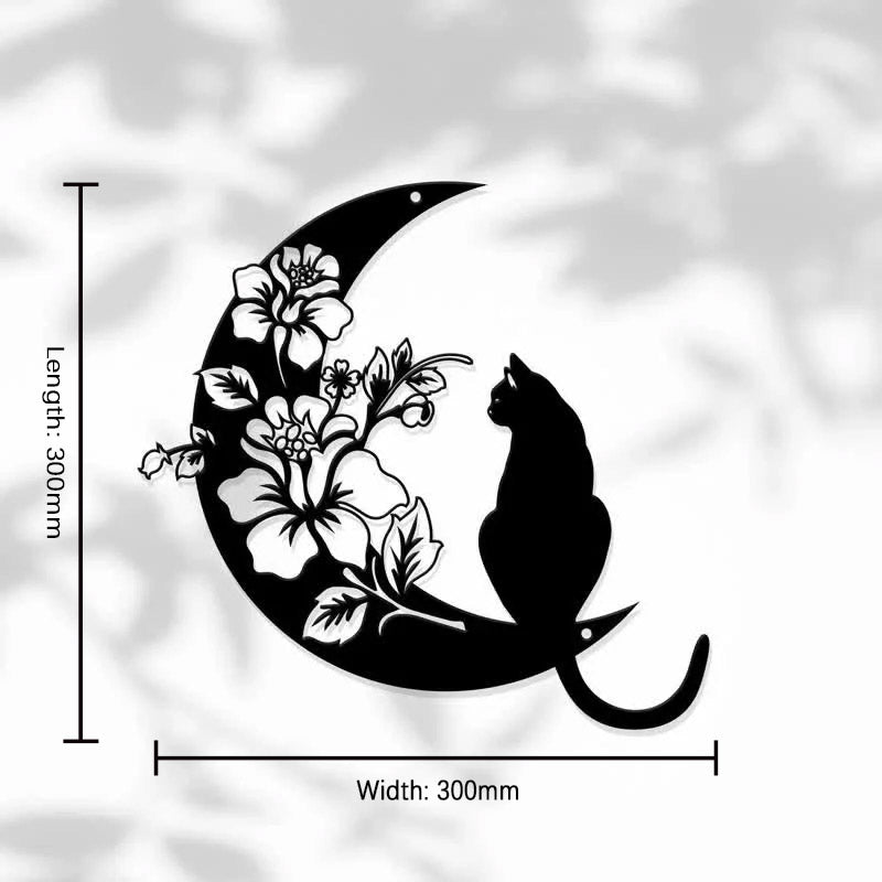 Reikistal Cresent Moon and Cat Metal Wall Decor