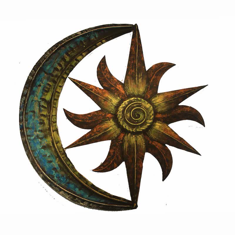 Reikistal Sun And Moon Celestial Themed Metal Wall Decor