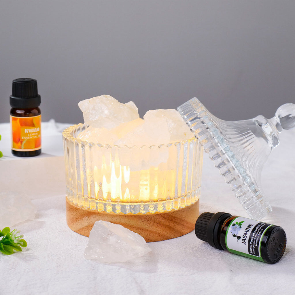 Reikistal Kristall-Mineralsalz-Aromatherapie-Diffusorbecher für die Duftdiffusion im Innenbereich und die Dekoration ätherischer Öle mit festlichem Geschenk