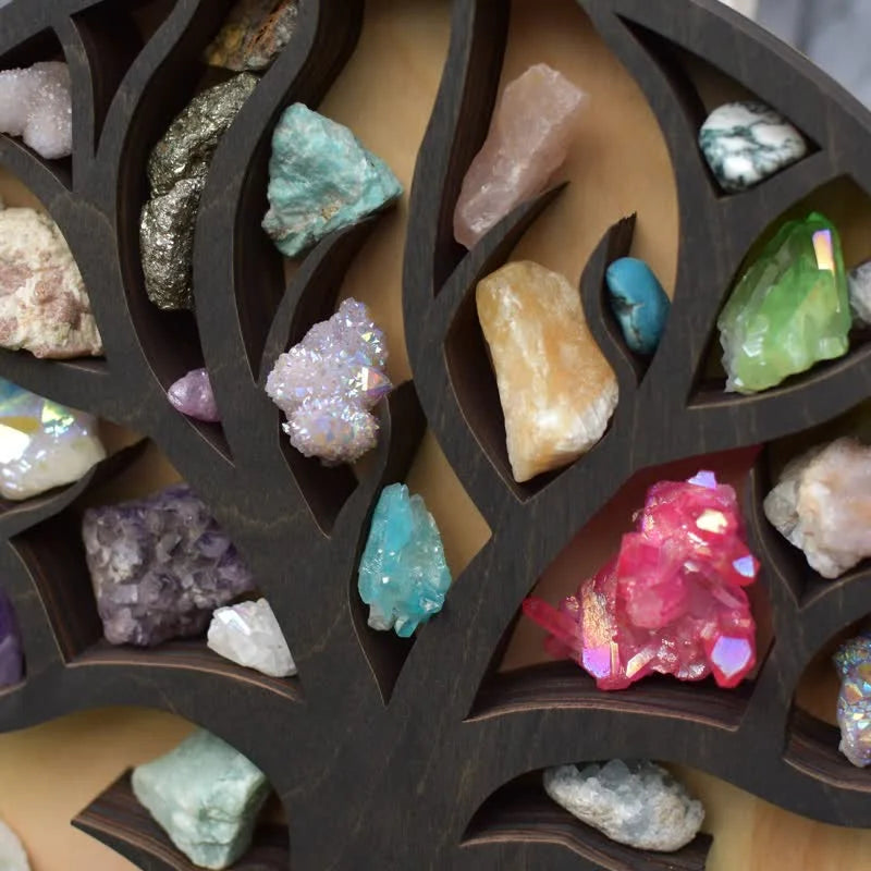 Reikistal Tree Of Life Personalisiertes abgerundetes Kristallregal aus Holz