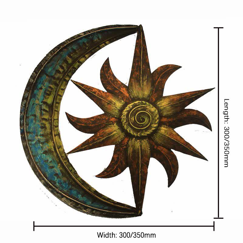 Reikistal Sonne Und Mond Himmlisches Wanddekor aus Metall