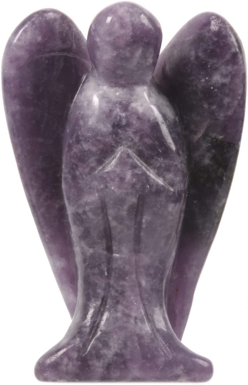 Reikistal Justinstones sculpté noir obsidienne pierre précieuse paix ange de poche gardien ange guérison statue 2 pouces