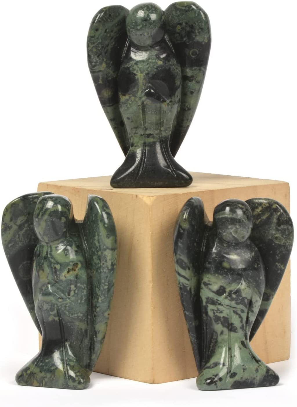 Reikistal Justinstones sculpté noir obsidienne pierre précieuse paix ange de poche gardien ange guérison statue 2 pouces