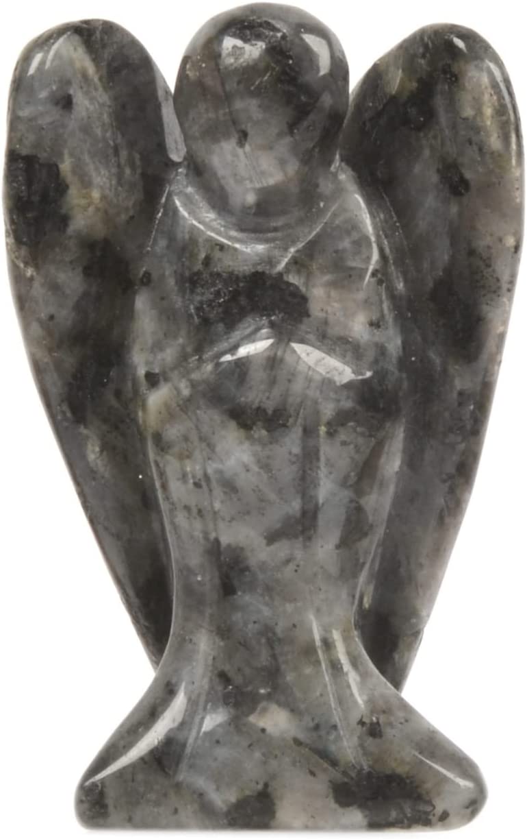 Reikistal Justinstones snidade svart Obsidian Ädelsten Peace Angel Pocket Guardian Angel Healing Staty 2 tum