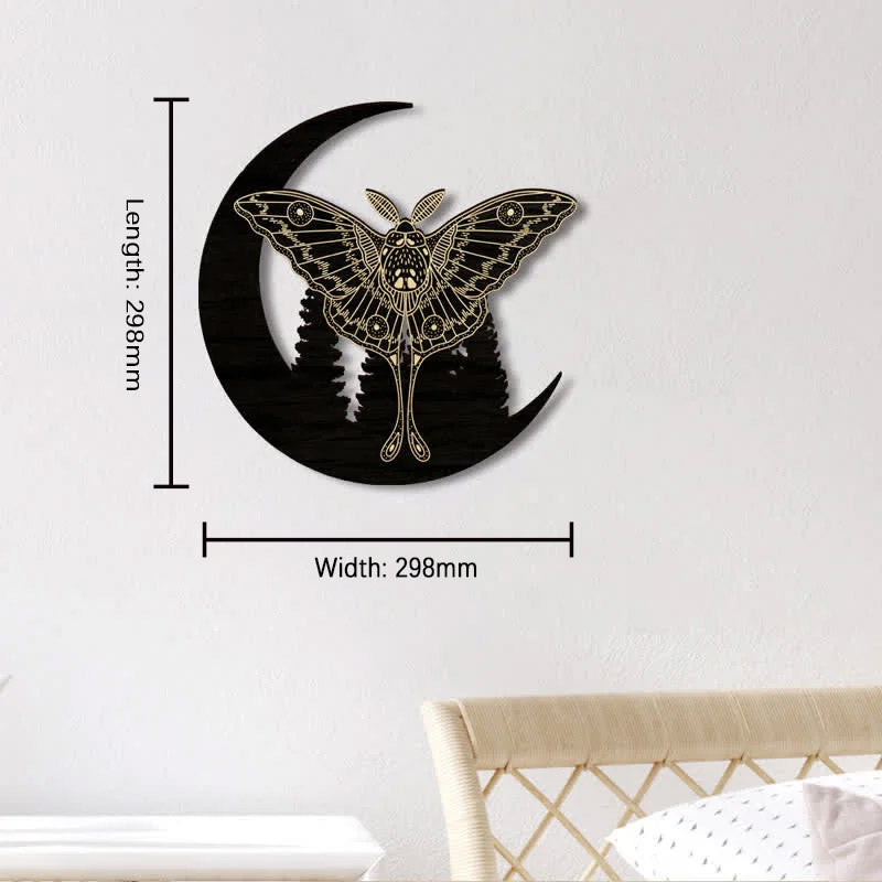 Reikistal Crescent Moon Moth Wooden Wall Decor