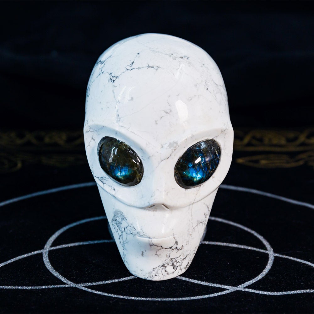 Crâne extraterrestre Reikistal avec des yeux de labradorite
